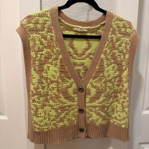 Boutique Stylish Tan and Green Women's Sweater Vest